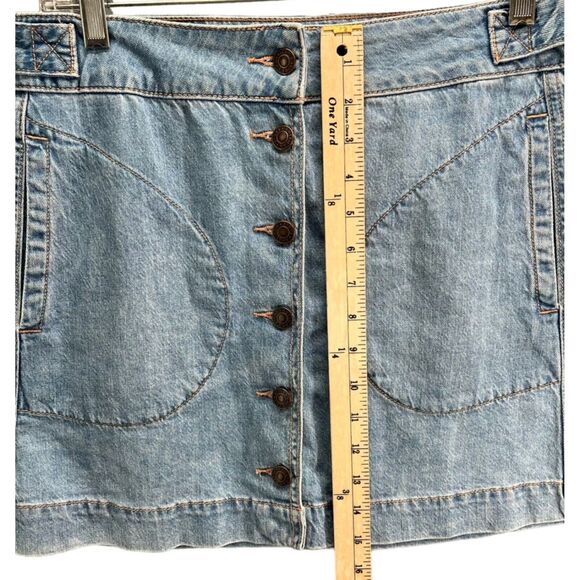 American Eagle Jean Skirt Womens 4 Blue Denim Super High Rise A-Line Button NEW - Picture 10 of 16